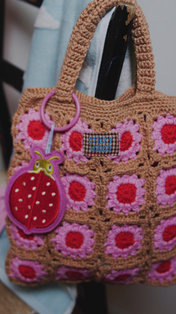 Crochet bag flower campfire orange